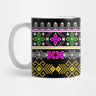 Beautiful pink flower pattern stands out on a black background. Mug